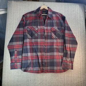Jacks MFG Shirt Mens XL Red Gray Plaid Flannel Long Sleeve Button Up Pockets‎